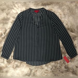 Jennifer Lopez Black & White Striped Long Sleeve V-Neck Tunic Top Blouse NWT